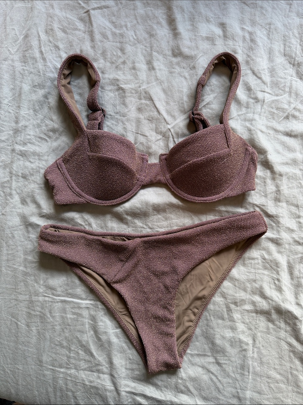 Textured Mauve Underwire Bikini Set